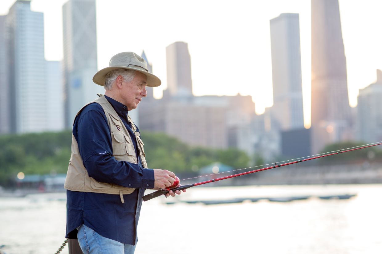 Man Fishing at Navy Pier